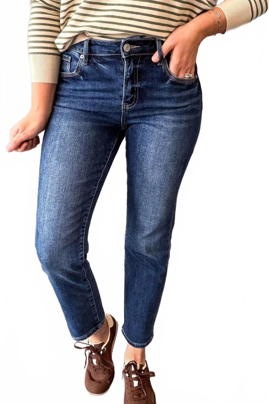 NEW MICA mid rise straight crop jeans in dark wash